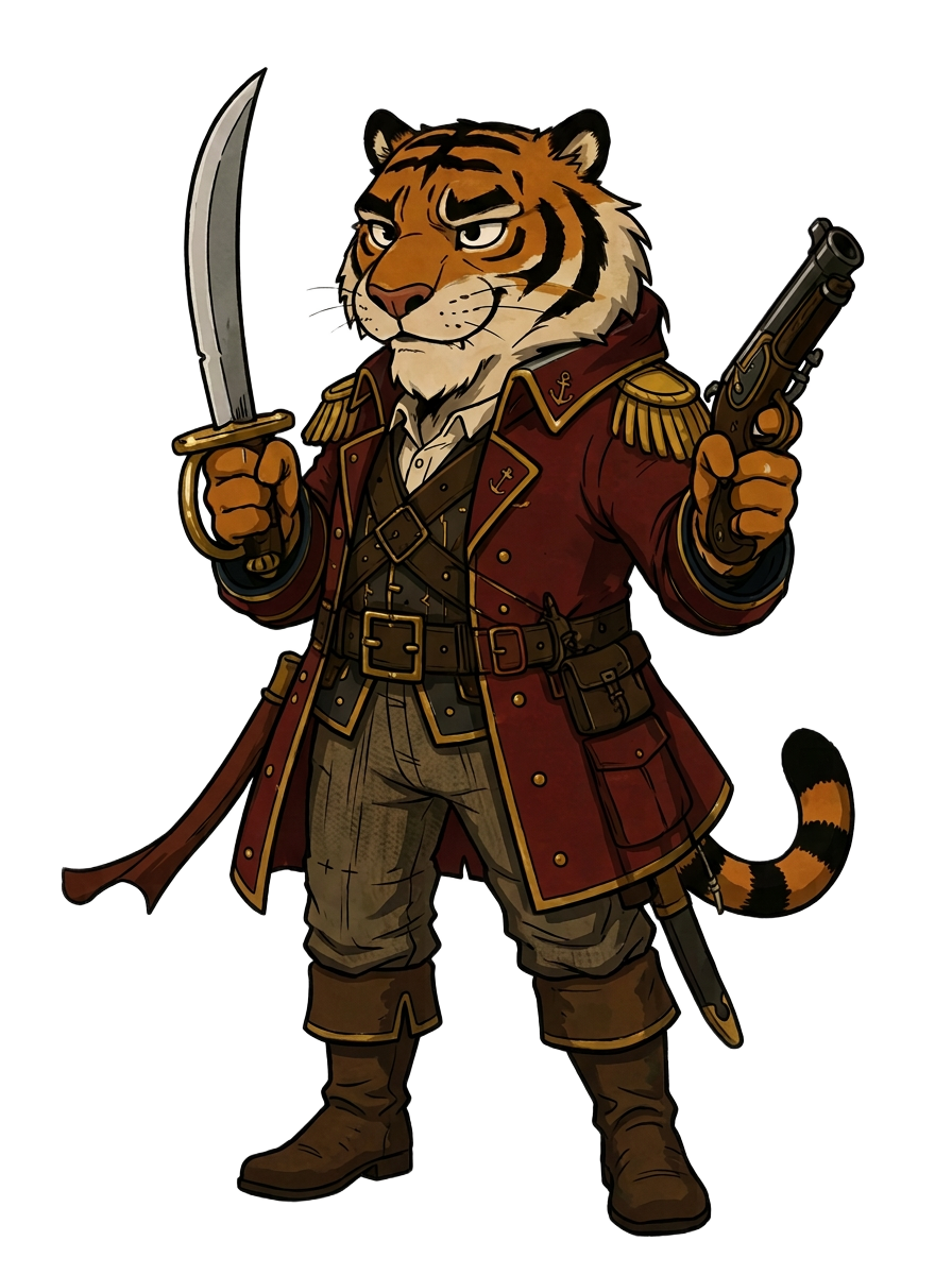 A cheetah pirate mid-sprint with a knife