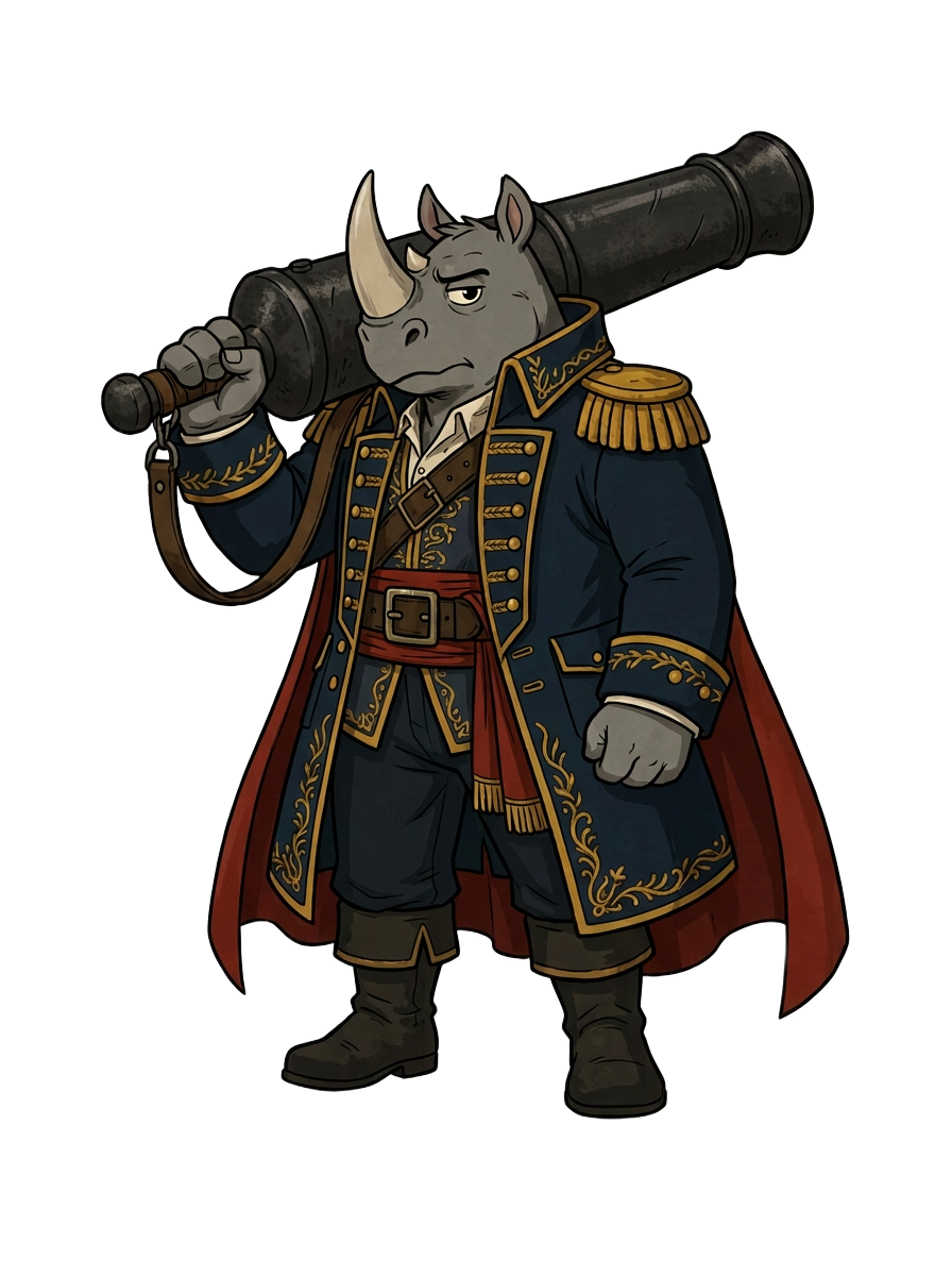 A wolf pirate pointing over a war map